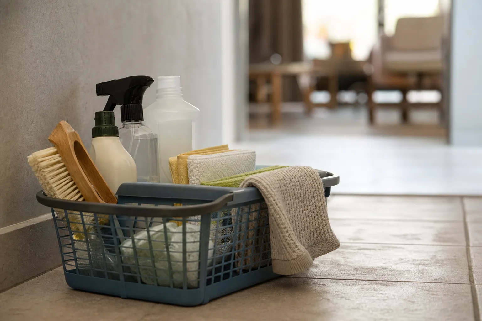 Panier de matériel préparé pour un ménage ponctuel