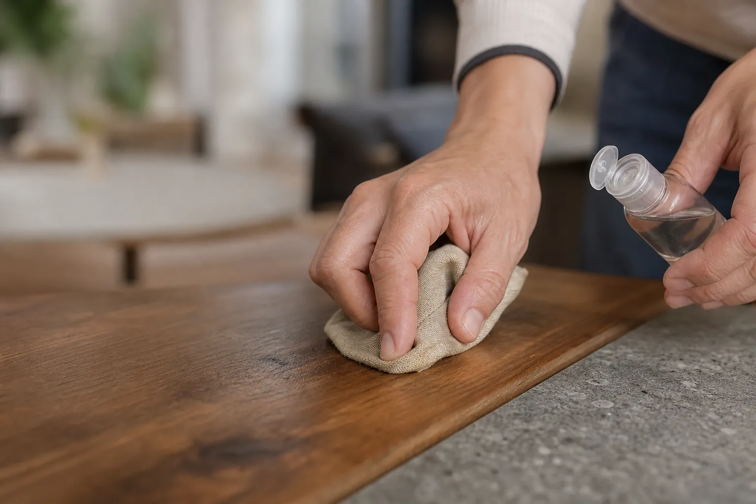Nettoyage prudent de surfaces en bois et minérales
